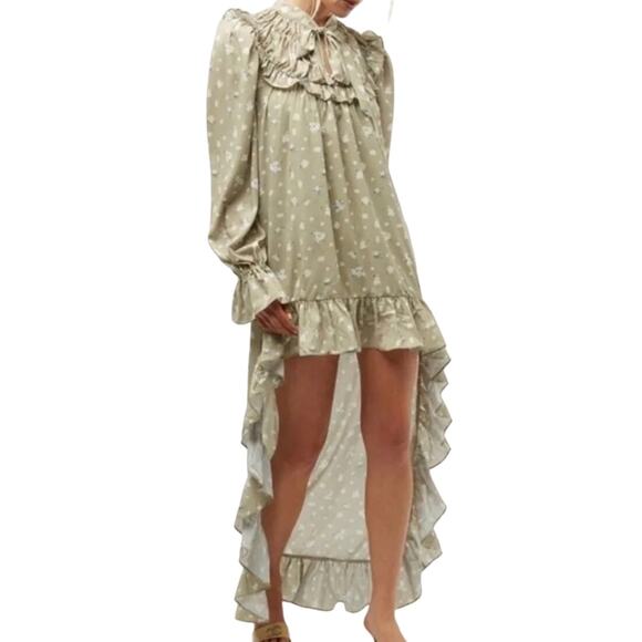WeWoreWhat Dresses & Skirts - NWT WEWOREWHAT Hi-Low Polka Dot Green Floral Pattern Ruffle Peasant Dress S